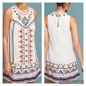 Anthropologie Akemi Kin Reagan Embroidered Shift Dress Boho Aztec Size 6